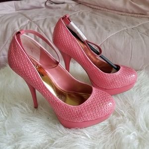 SHOEDAZZLE PINK MOLLY ANKLE STRAP PLATFORM HEEL